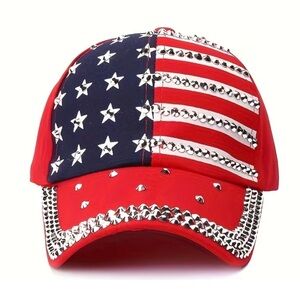 Patriotic American Flag Studded Red Hat